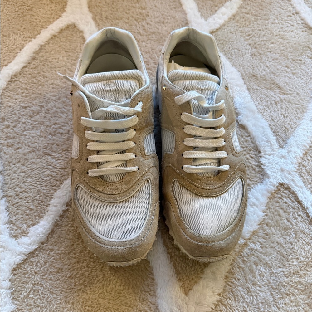 Valentino Garavani Beige and White Men’s Suede Sneakers